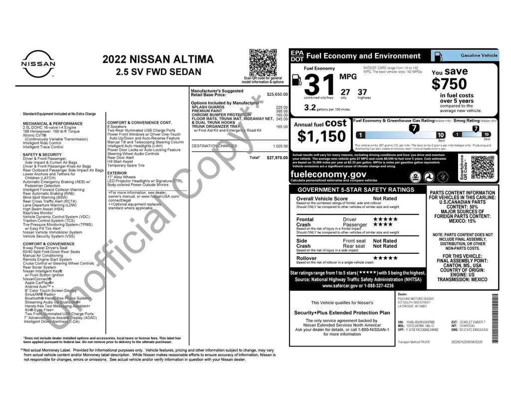 Used 2022 Nissan Altima SV with VIN 1N4BL4DV8NN347895 for sale in La Crosse, WI