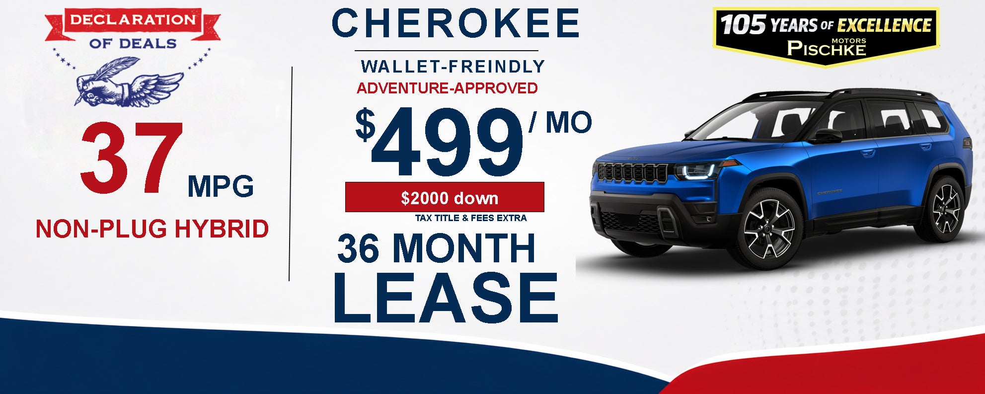 Jeep Cherokee hybrid lease Wisconsin $499 month 36 month SUV