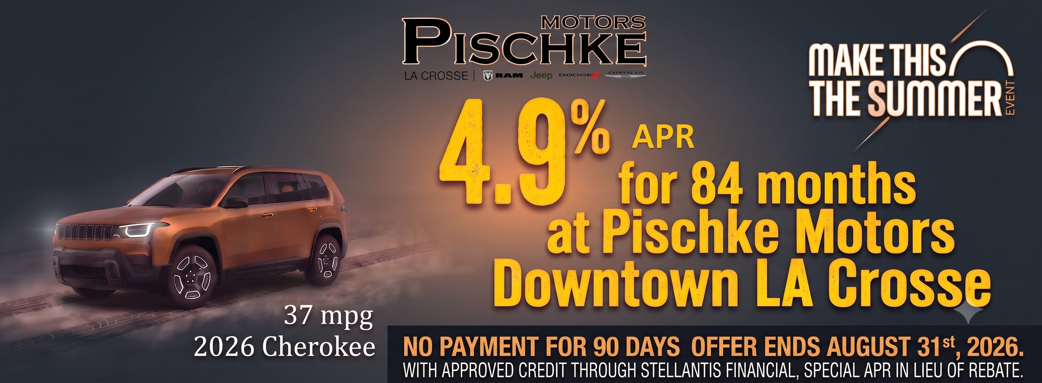 4.9% apr FOR 84 MONTHS ON cHEROKEE FROM pISCHKE mOTORS IN dO