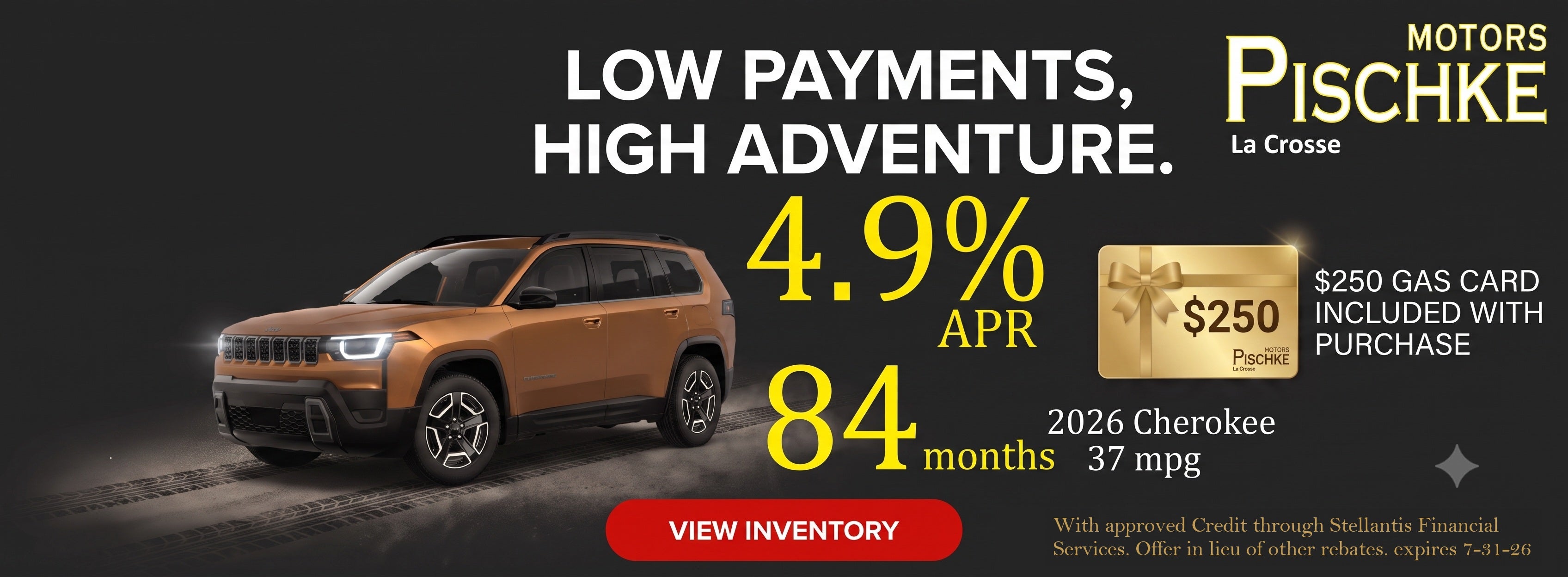 Web banner advertisement for a 2026 Jeep Cherokee, featuring