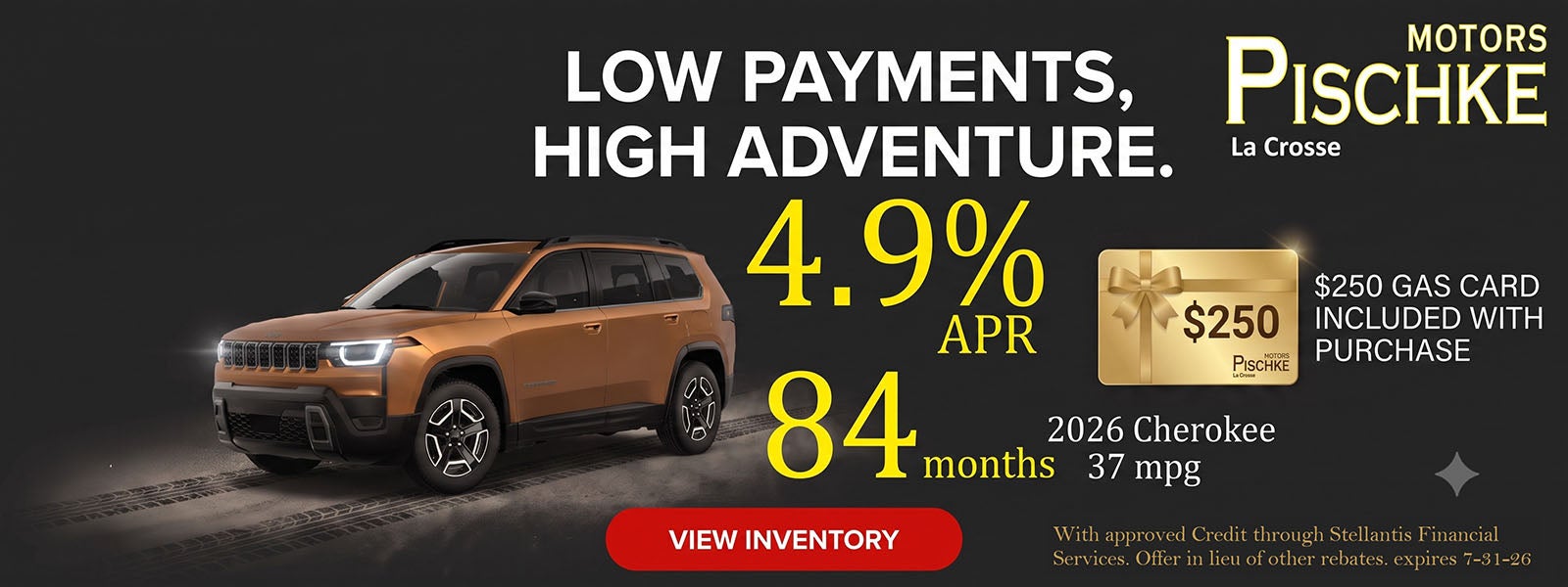 Web banner advertisement for a 2026 Jeep Cherokee, featuring