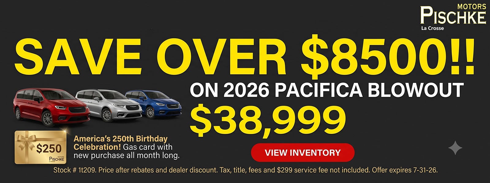 Web banner advertisement for a 2026 Chrysler Pacifica Blowou
